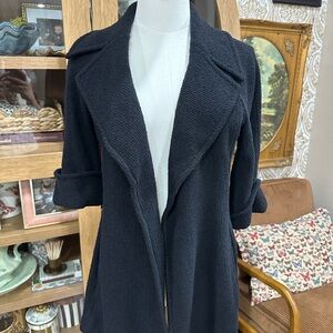 St John Black Textured Knit Open Cardigan Jacket Size 4